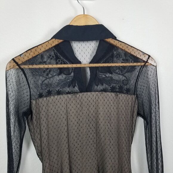 Blanc Nature Vintage Y2K Embroidered Goth Mesh Shirt Size 38 (Cigarette Odor) - Picture 10 of 14